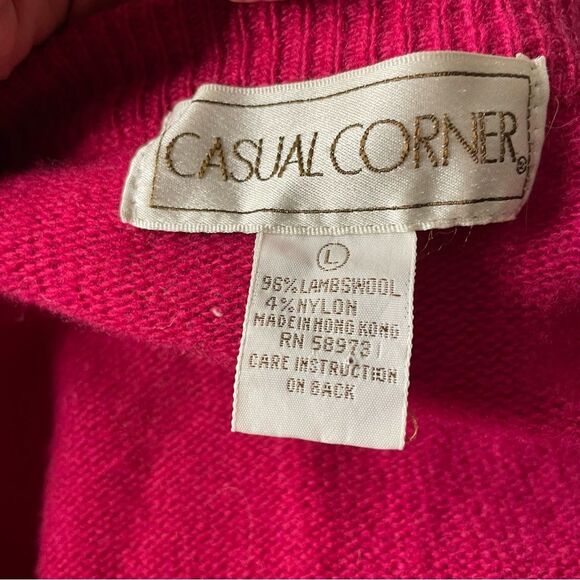 Casual Corner Cardigan Sweater Vintage Lambswool Button Front Hot Pink Large - Picture 8 of 9